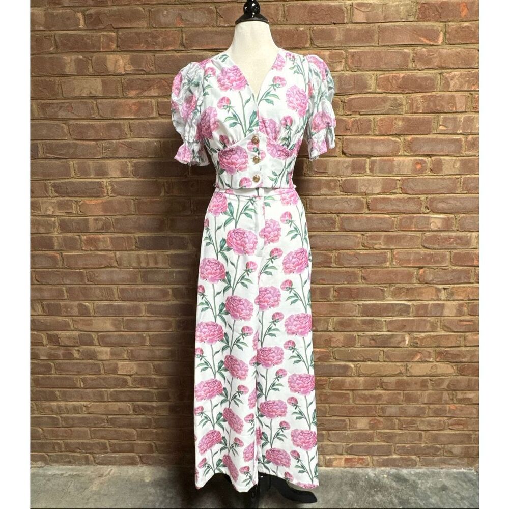 A. Peach Women’s Floral 2 Piece Wide Leg Pant Set Sz Small NEW